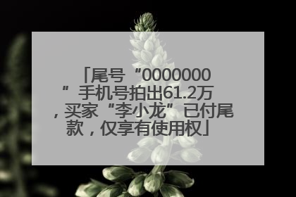 尾号“0000000”手机号拍出61.2万，买家“李小龙”已付尾款，仅享有使用权